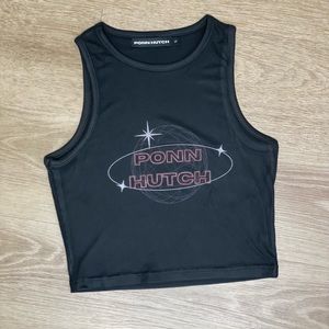 Black cropped stretchy racer back tank top